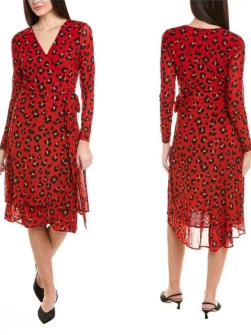 CAbi Red and Black Leopard Wrap Dress with Tie Waist - Picture 5 of 5